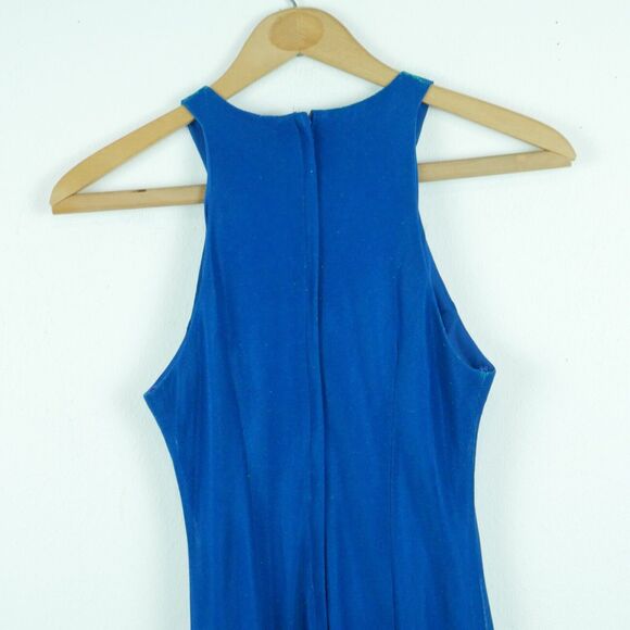 Vintage 3 4 Prom Dress 90s Y2K Blue Green Iridiscent Shiny Metallic Column Maxi - Picture 9 of 11